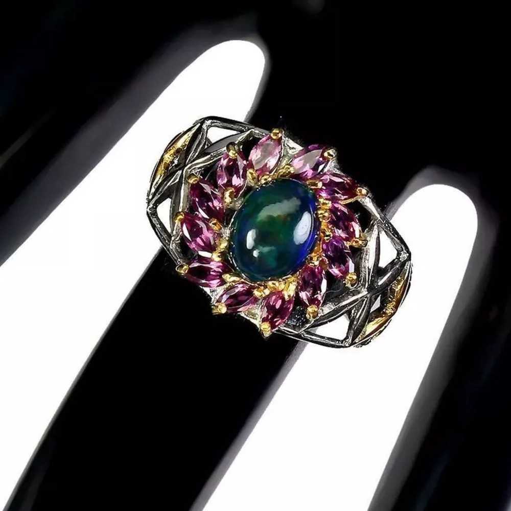 925 Sterling Silver Black Opal & Rhodolite Garnet… - image 8