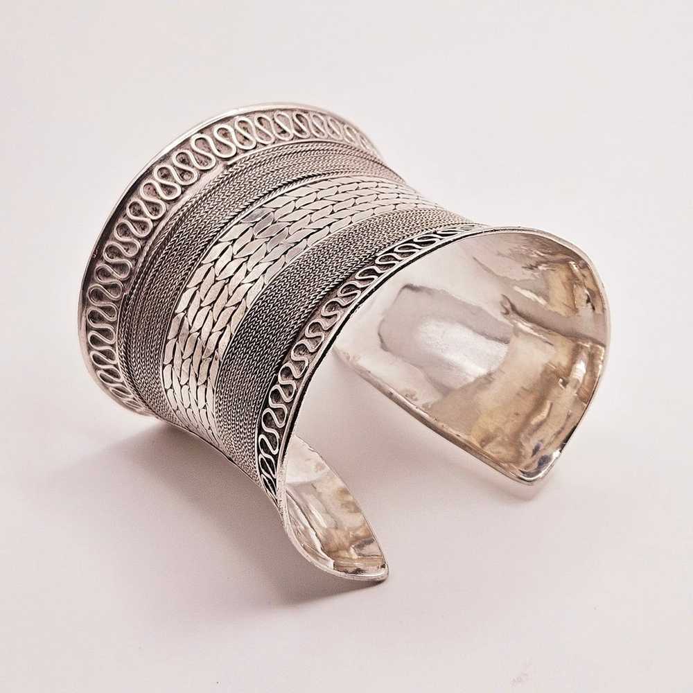 Unique sterling silver Turkish style etched cuff … - image 1