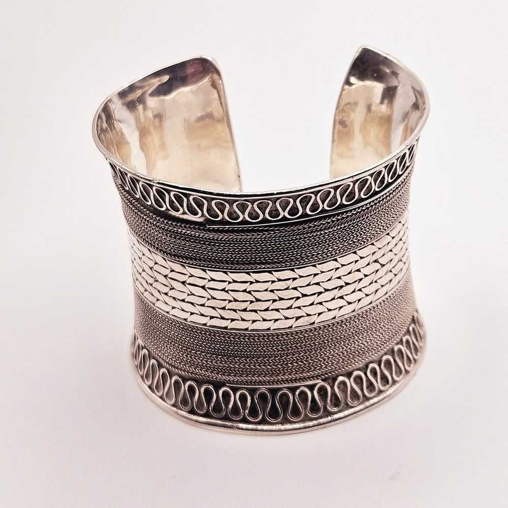 Unique sterling silver Turkish style etched cuff … - image 2