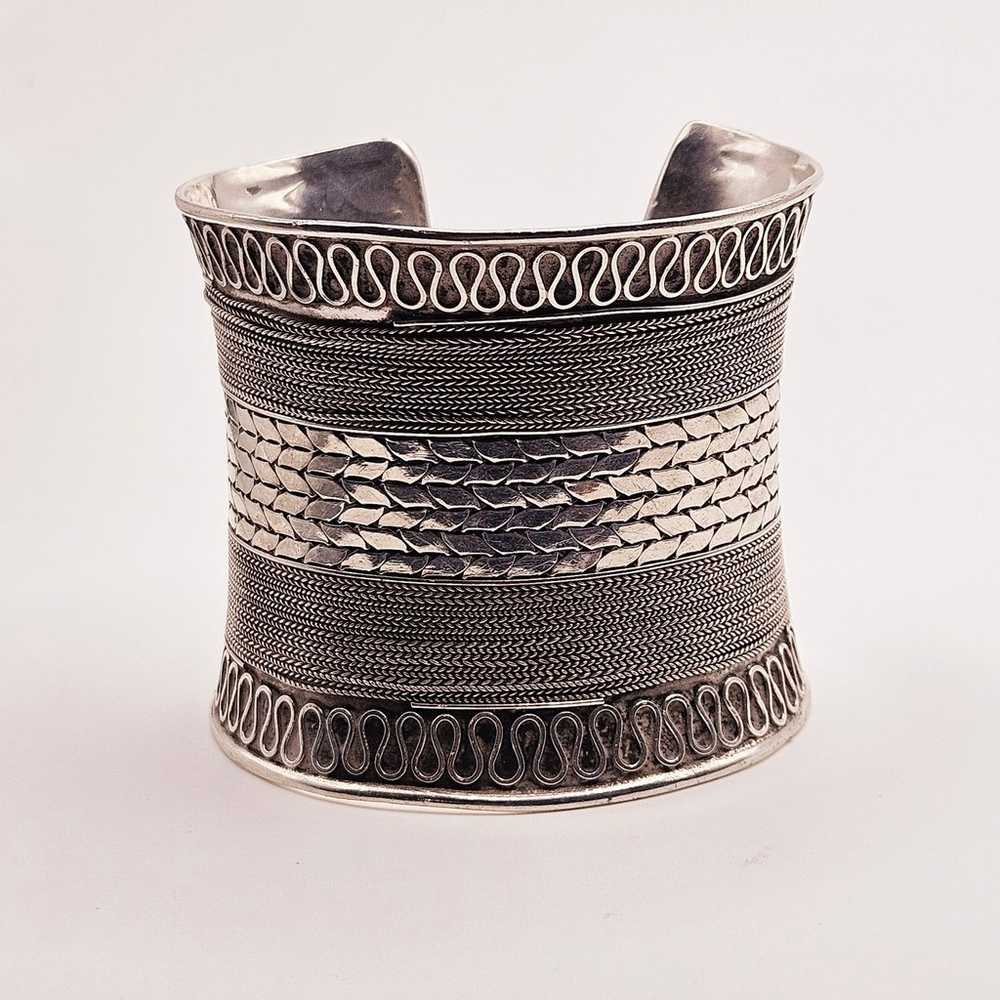 Unique sterling silver Turkish style etched cuff … - image 3