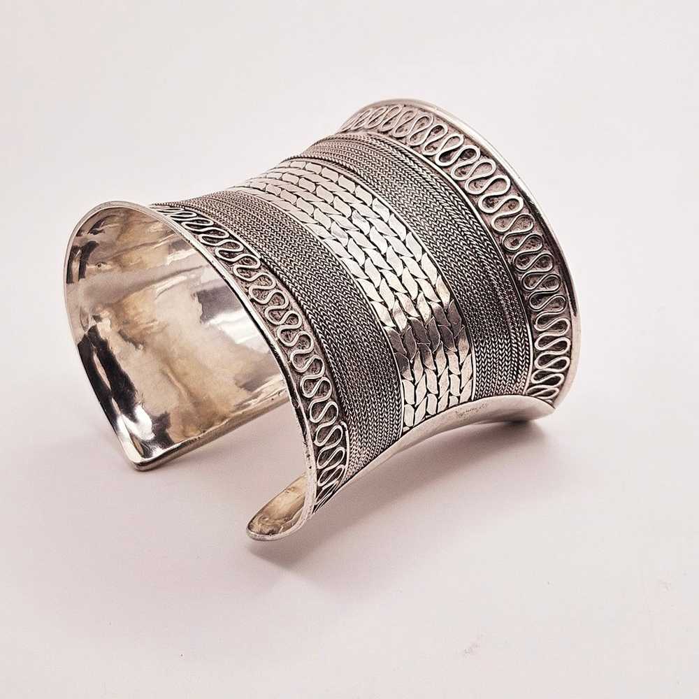 Unique sterling silver Turkish style etched cuff … - image 5