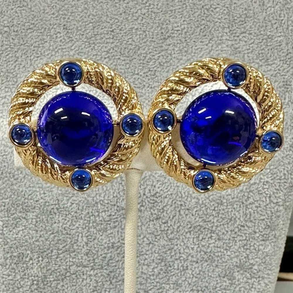 Vintage Signed Park Lane Gold Tone Royal Blue Luc… - image 1