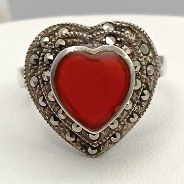 Sterling Silver Natural Carnelian And Marcasite H… - image 1