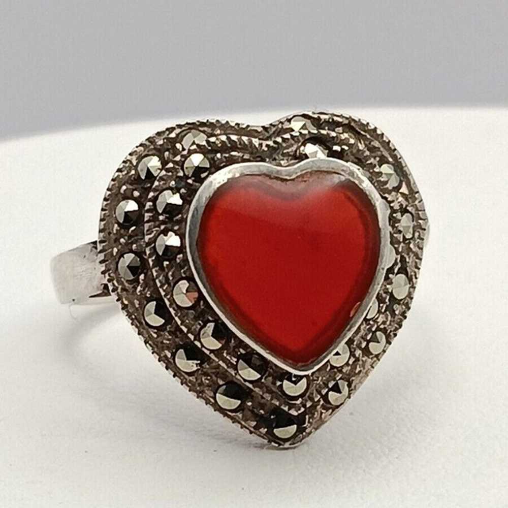 Sterling Silver Natural Carnelian And Marcasite H… - image 2