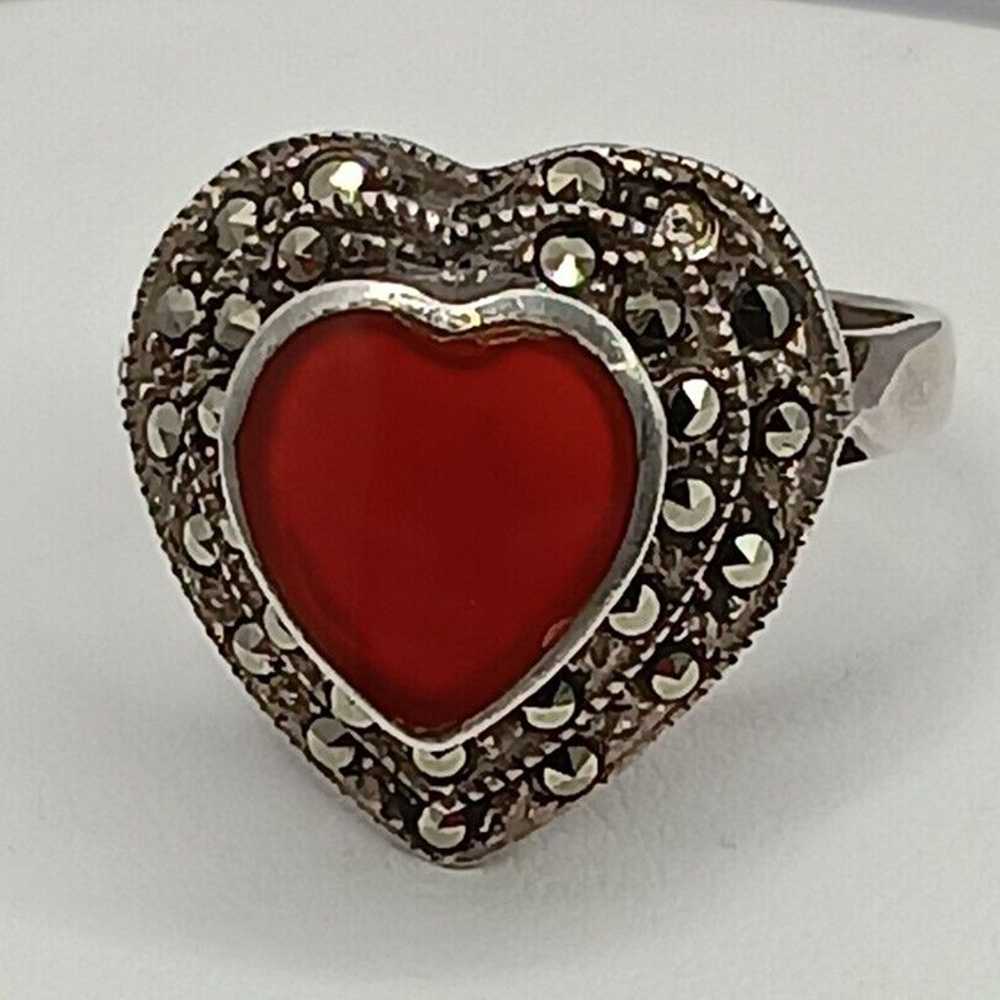 Sterling Silver Natural Carnelian And Marcasite H… - image 5