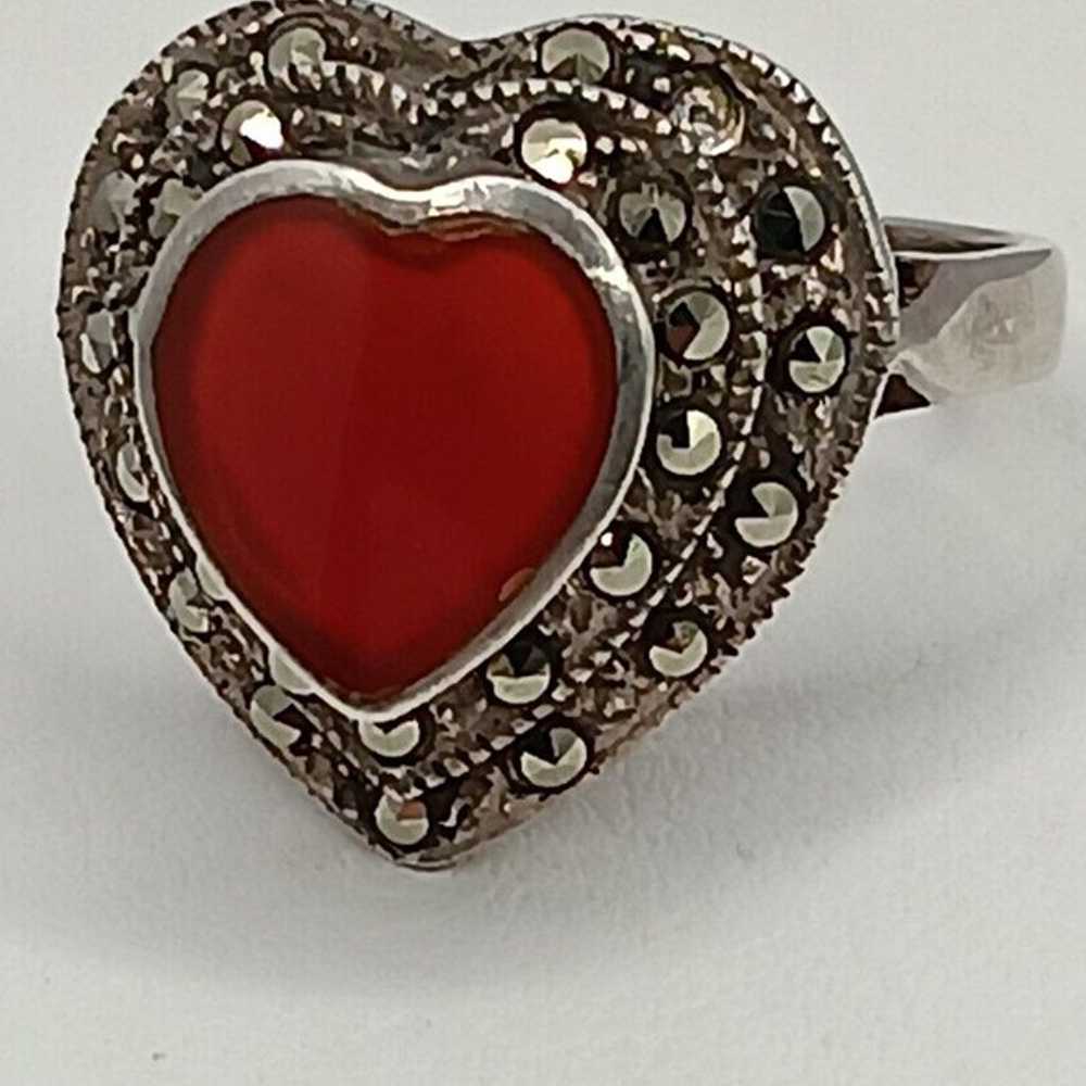 Sterling Silver Natural Carnelian And Marcasite H… - image 6