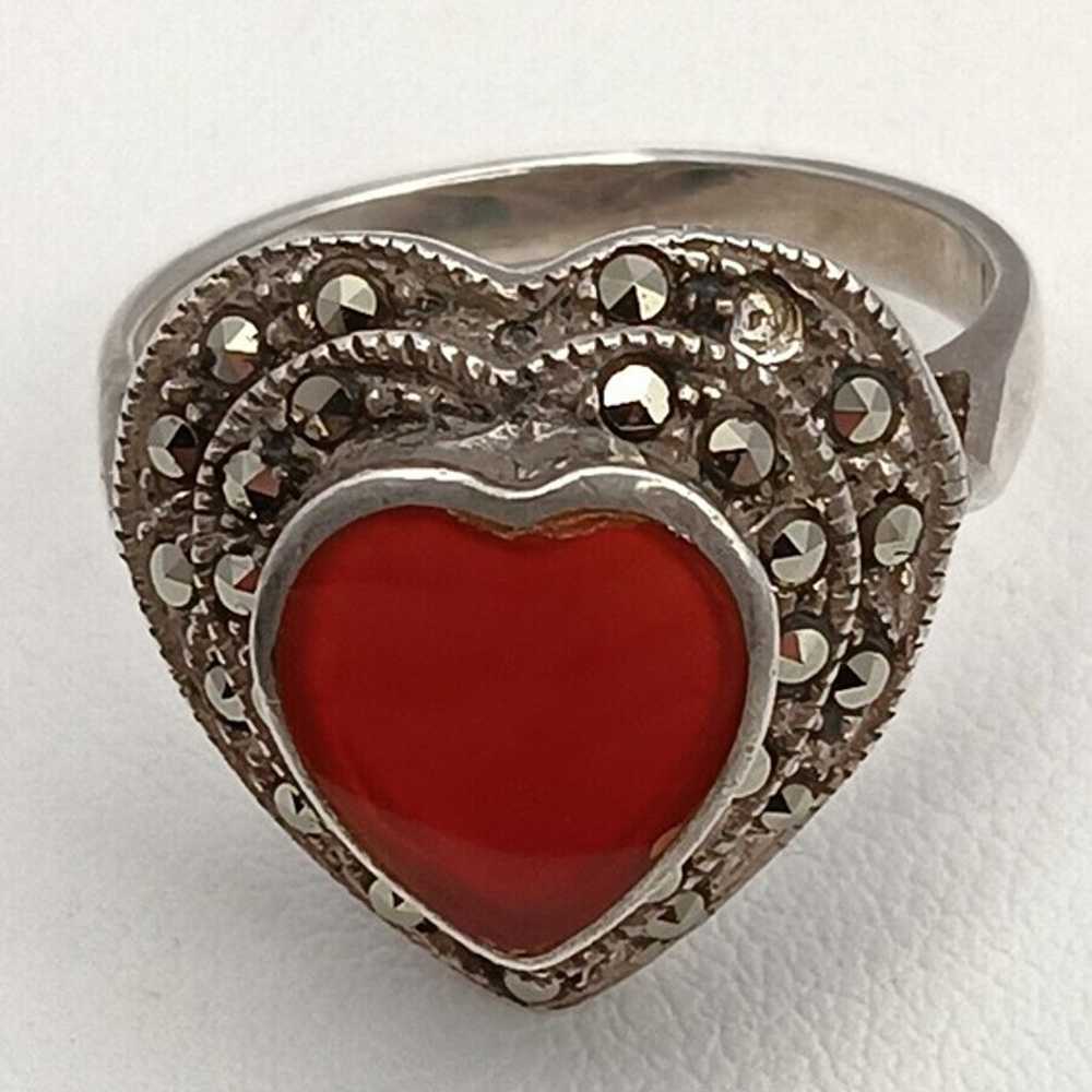 Sterling Silver Natural Carnelian And Marcasite H… - image 7