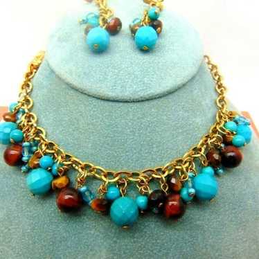 Turquoise Necklace Genuine Tiger Eye Jumble Earrin