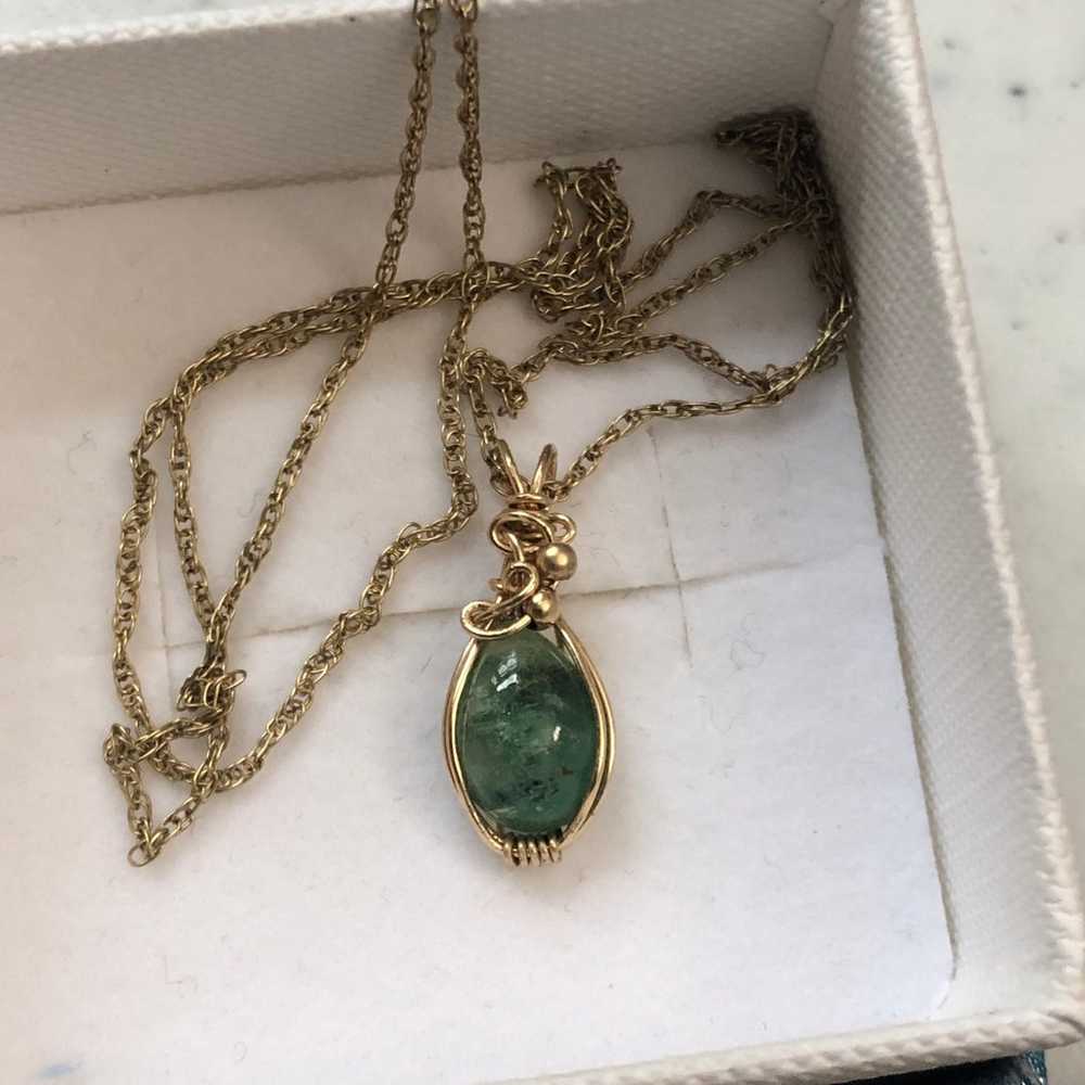 14k gold filled wire wrapped genuine emerald pend… - image 1