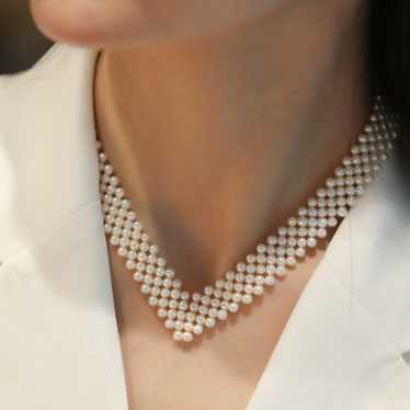 Multi Layered Vintage Pearl Silver Clasp Necklace - image 1