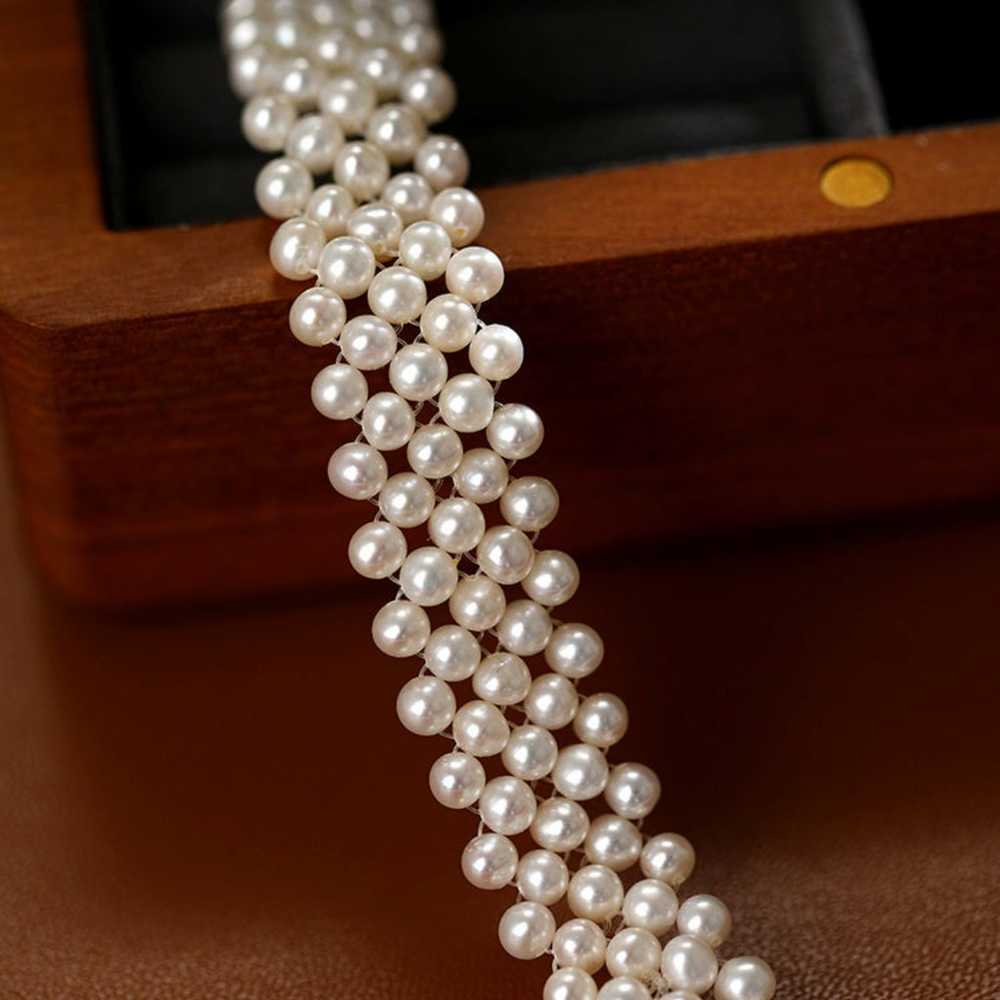 Multi Layered Vintage Pearl Silver Clasp Necklace - image 2