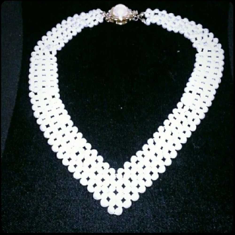 Multi Layered Vintage Pearl Silver Clasp Necklace - image 3