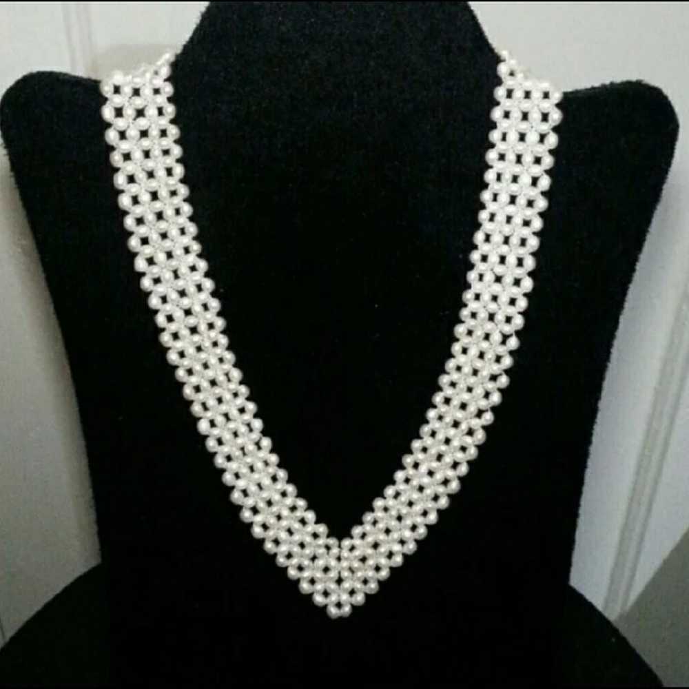 Multi Layered Vintage Pearl Silver Clasp Necklace - image 5