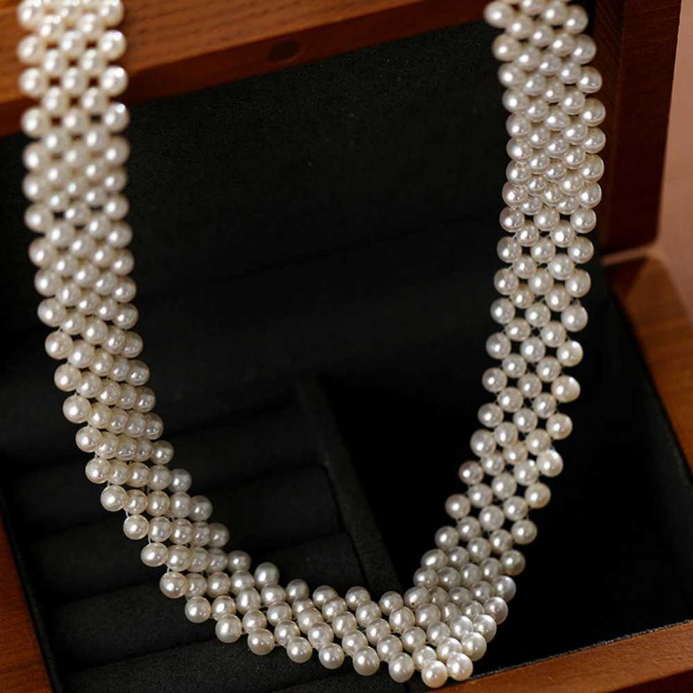 Multi Layered Vintage Pearl Silver Clasp Necklace - image 6