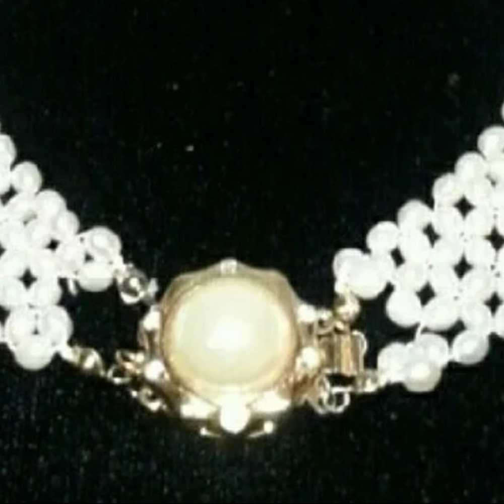 Multi Layered Vintage Pearl Silver Clasp Necklace - image 7