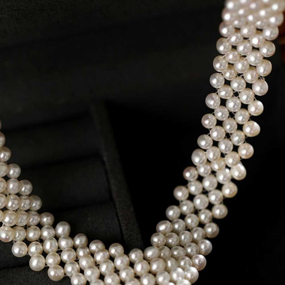 Multi Layered Vintage Pearl Silver Clasp Necklace - image 8