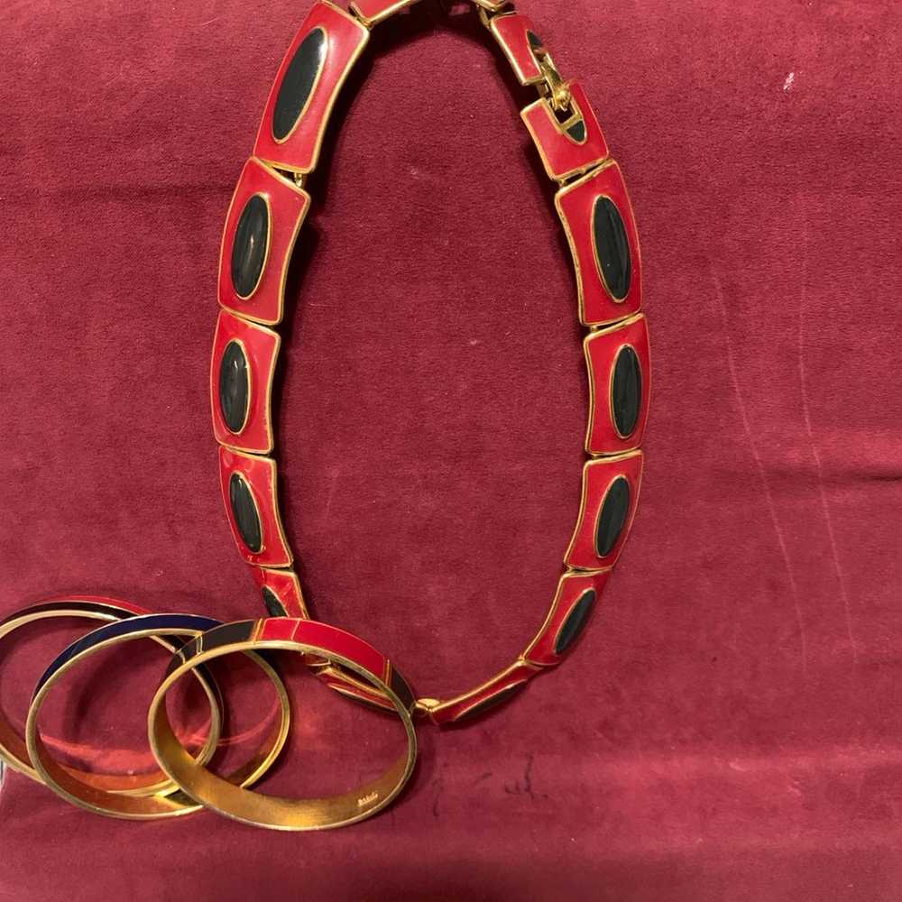 Vintage Monet Enamel Chocker & 3 bracelets EUC - image 1