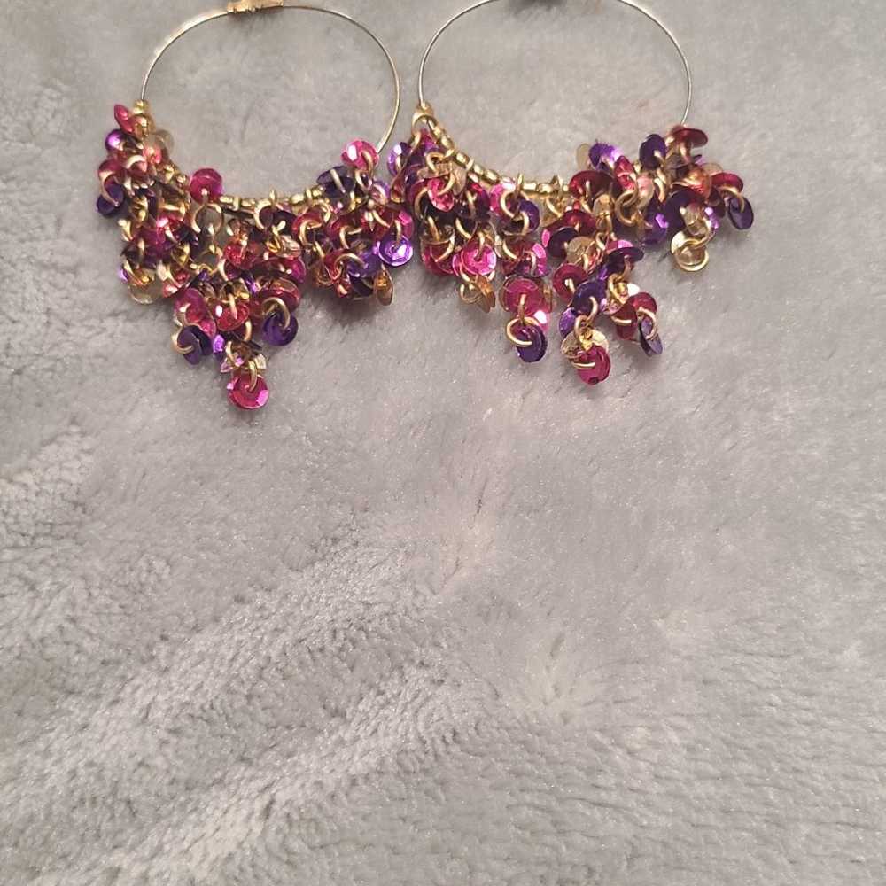 Multi color sequin hoop earrings - image 1