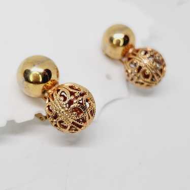 Vintage Dangle Filigree Textured Gold Tone Ball C… - image 1