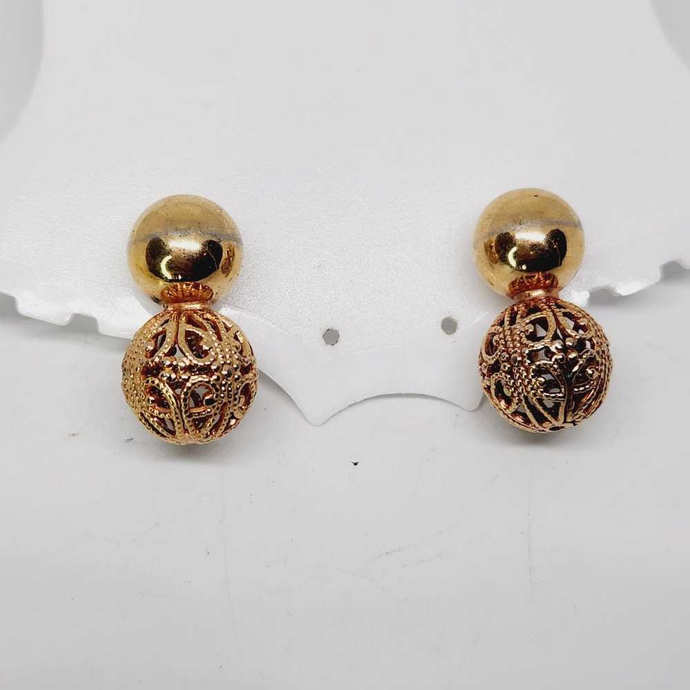 Vintage Dangle Filigree Textured Gold Tone Ball C… - image 2