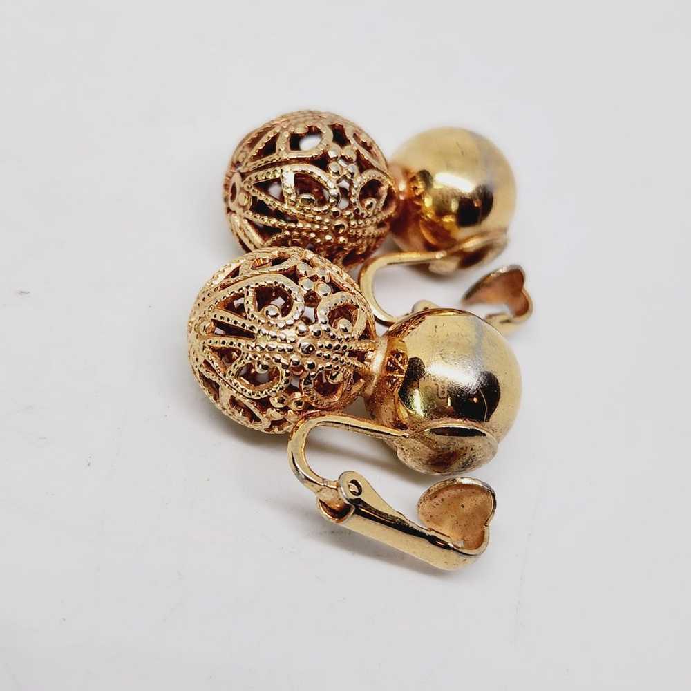 Vintage Dangle Filigree Textured Gold Tone Ball C… - image 5