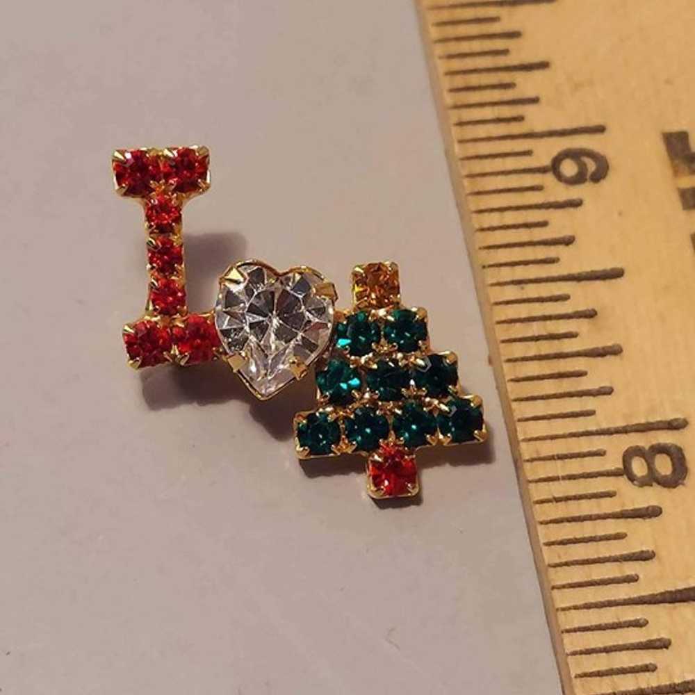 Vintage I Love Christmas Rhinestone Pin - image 3