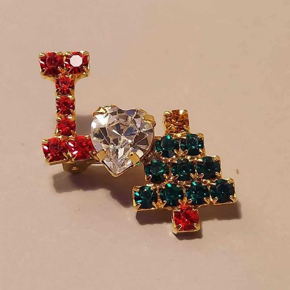 Vintage I Love Christmas Rhinestone Pin - image 4