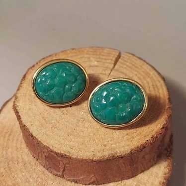 Vintage Victorian Jade Green Stud Earrings by Avon - image 1