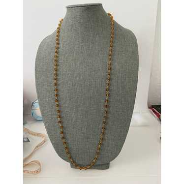 Vintage Long orange bead necklace gold tone - image 1