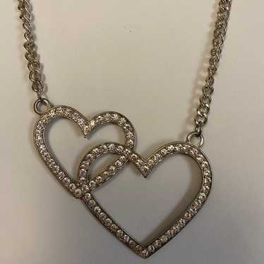 Double Heart Rhinestone Necklace Gorgeous Vintage - image 1