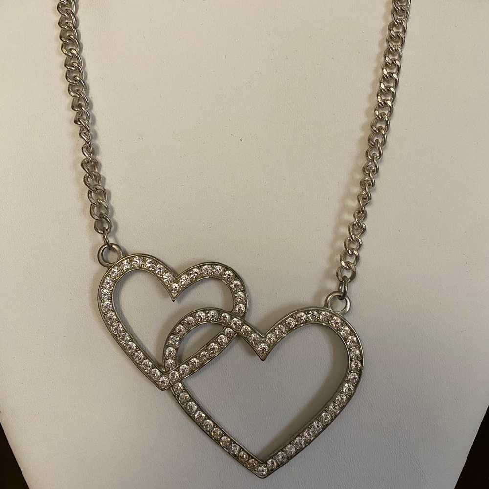 Double Heart Rhinestone Necklace Gorgeous Vintage - image 2