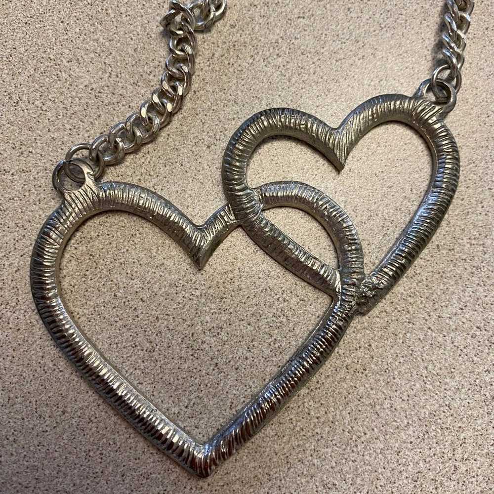 Double Heart Rhinestone Necklace Gorgeous Vintage - image 3