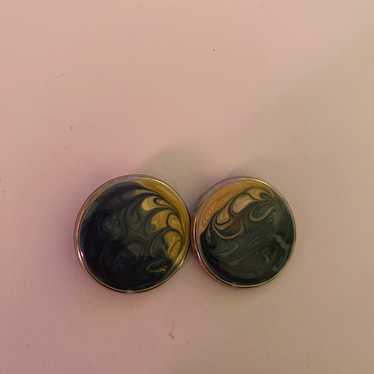 Paint splash art enamel clip on earrings vintage - image 1