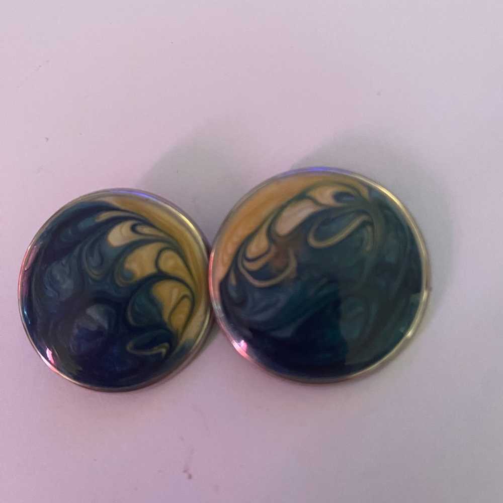 Paint splash art enamel clip on earrings vintage - image 2