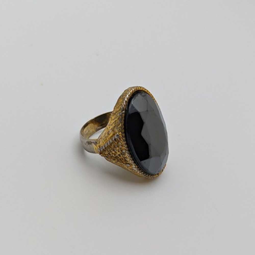 Vintage Adjustable Ring Black Glass Oval Stone ~ … - image 3