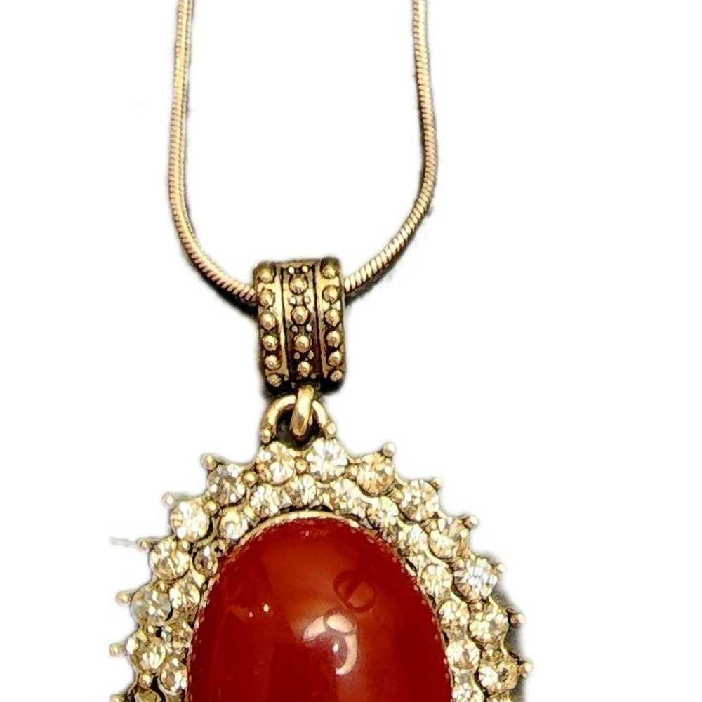 VINTAGE Costume Jewelry Carnelian and faux diamon… - image 1