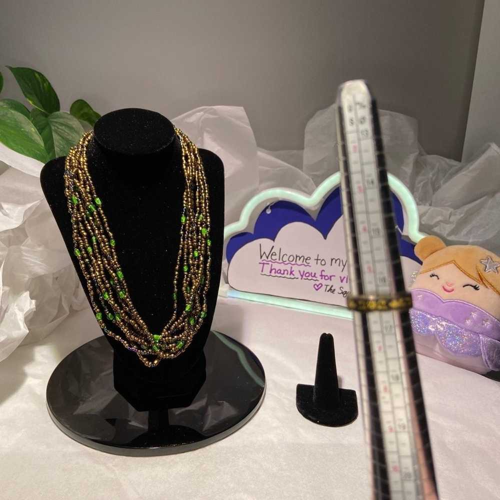 Vintage Fashion Gold Green Purple Beaded Necklace… - image 4