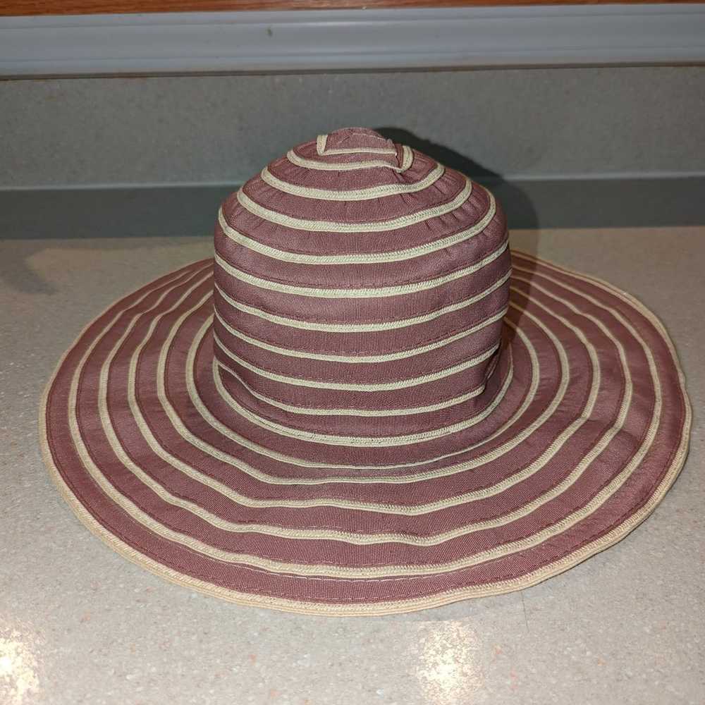 Vintage Scala Floppy big Sun Hat Striped Beige Ta… - image 4