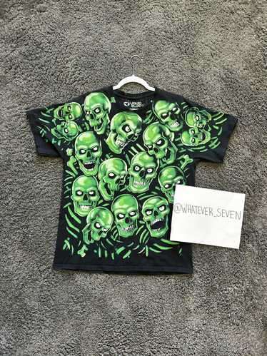 Streetwear Green Skulls Liquid Blue T - image 1