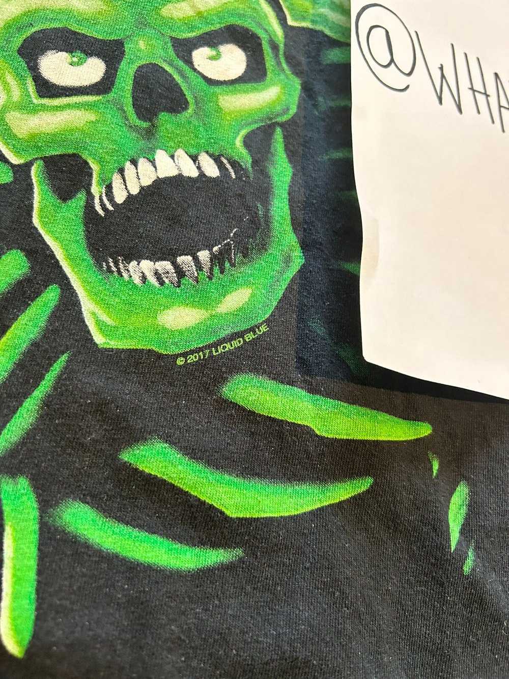 Streetwear Green Skulls Liquid Blue T - image 2