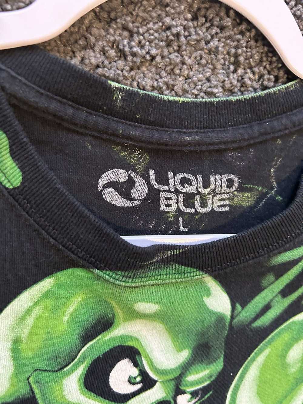 Streetwear Green Skulls Liquid Blue T - image 3