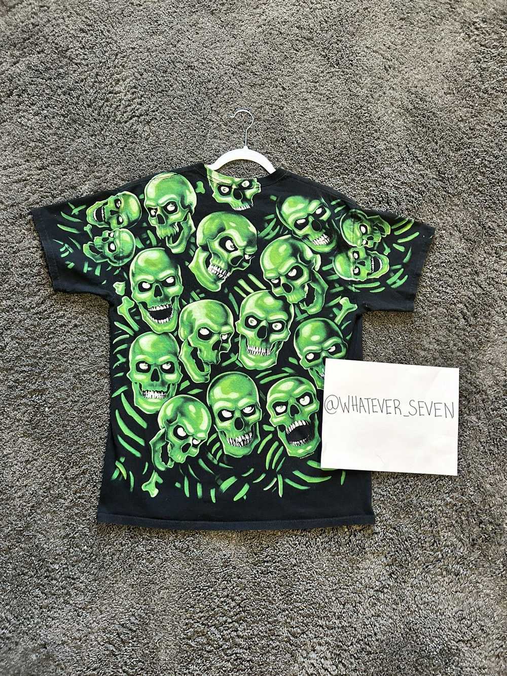 Streetwear Green Skulls Liquid Blue T - image 4