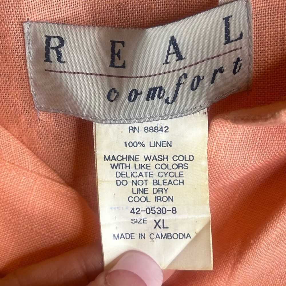 Brand Real Comfort 100% Linen Salmon Button Front… - image 3