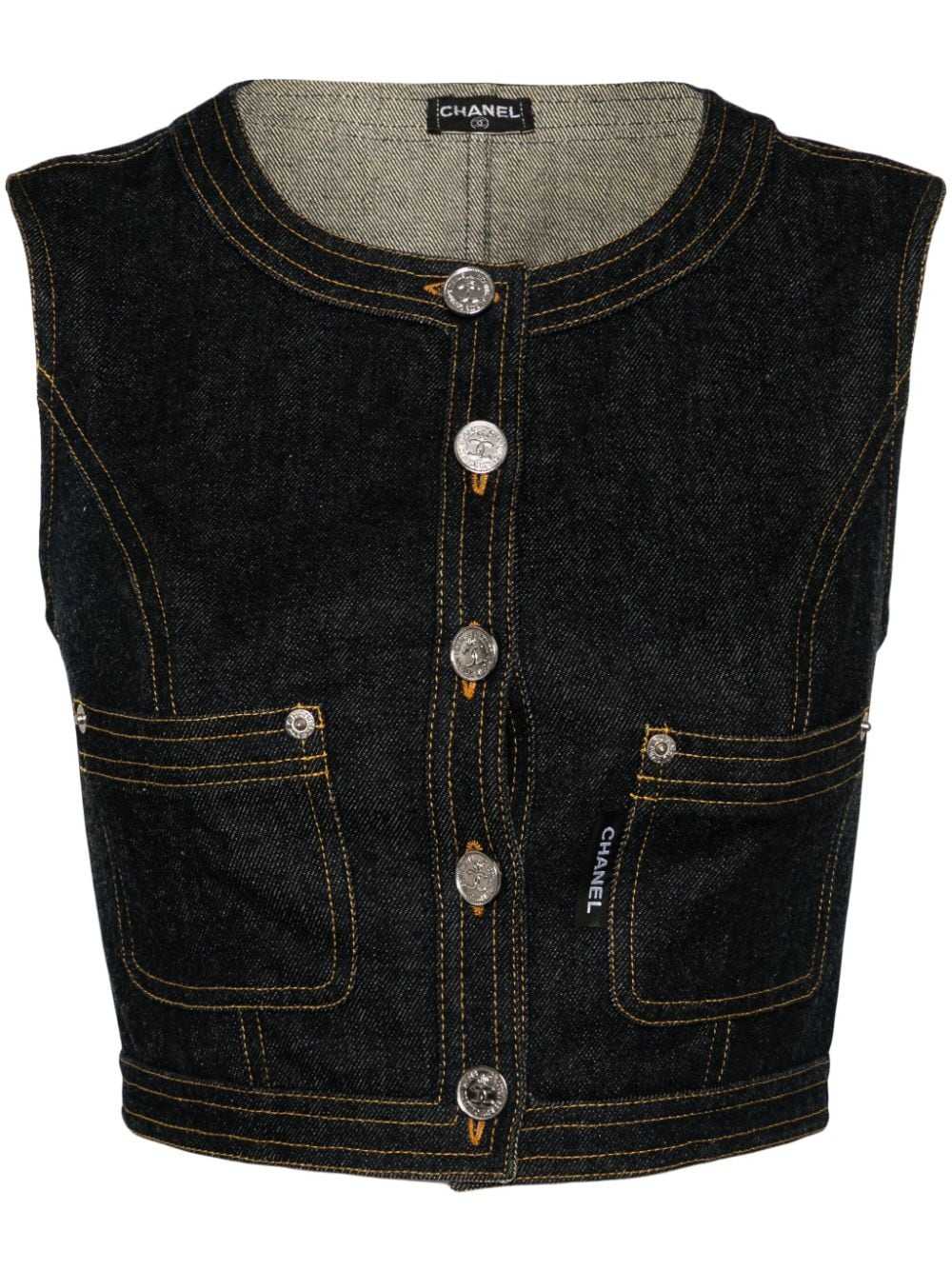 CHANEL Pre-Owned 1990-2000s cropped denim vest - … - image 1