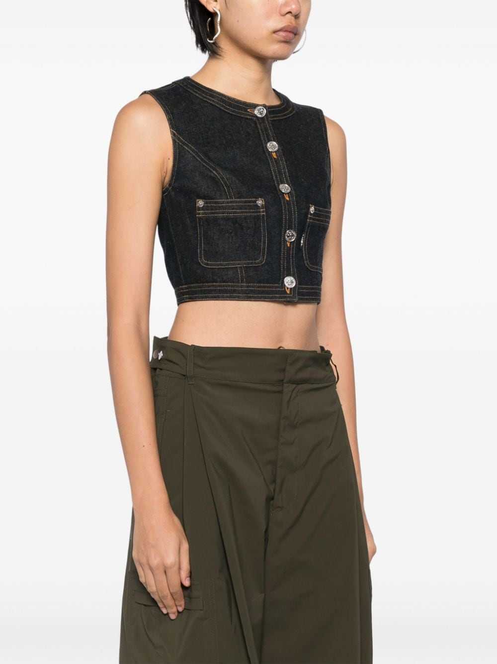 CHANEL Pre-Owned 1990-2000s cropped denim vest - … - image 3