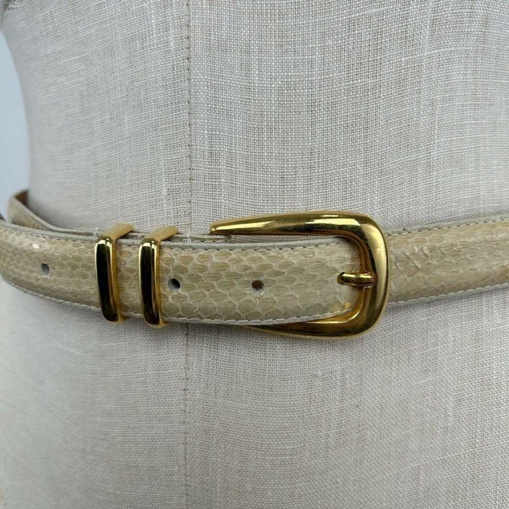 Vintage Cream Yellow Genuine Snakeskin Leather Be… - image 2