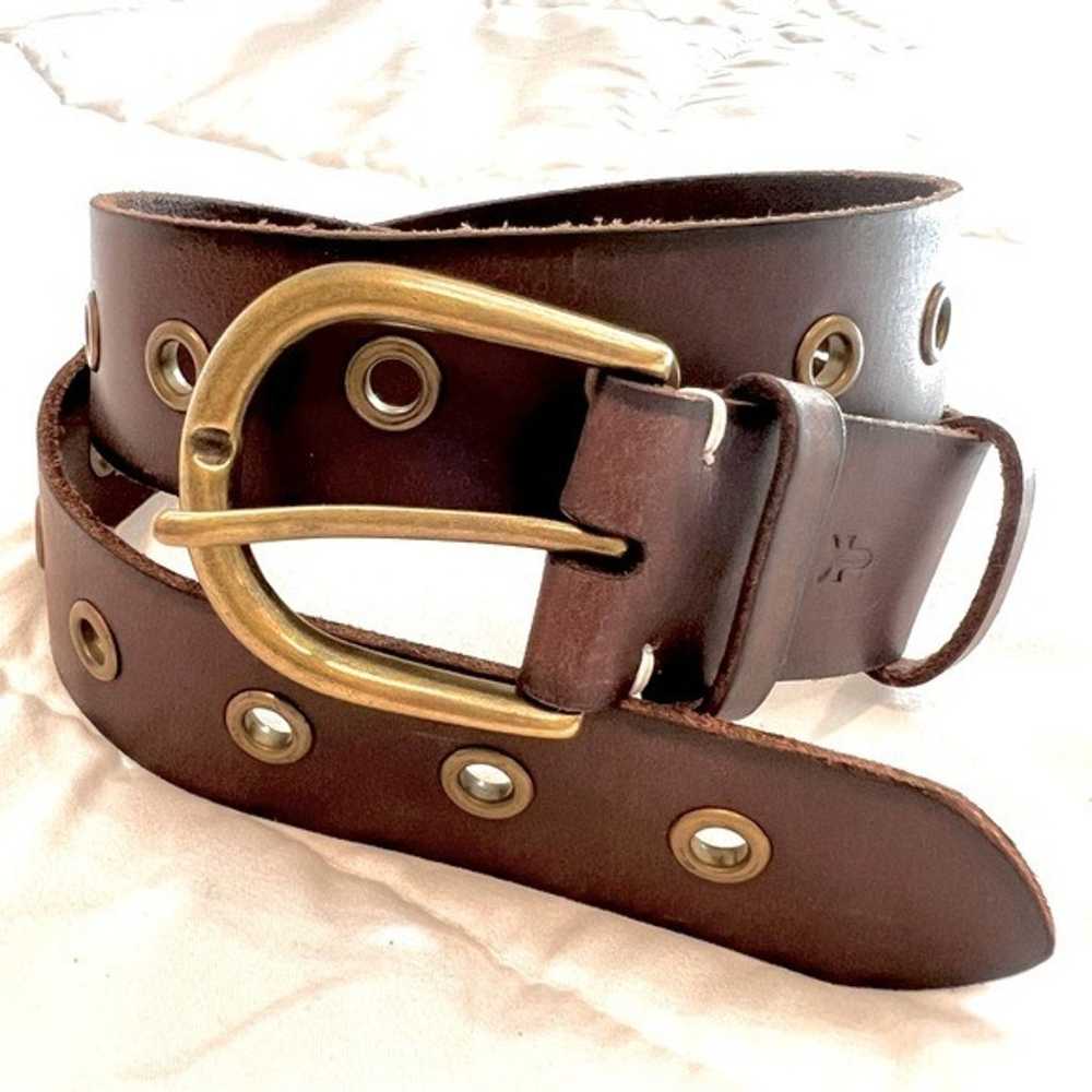 FRYE Boho Genuine Leather Belt with Brass Rivets … - image 1