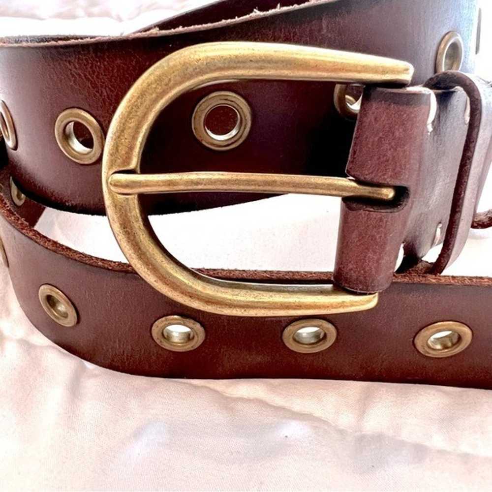 FRYE Boho Genuine Leather Belt with Brass Rivets … - image 3