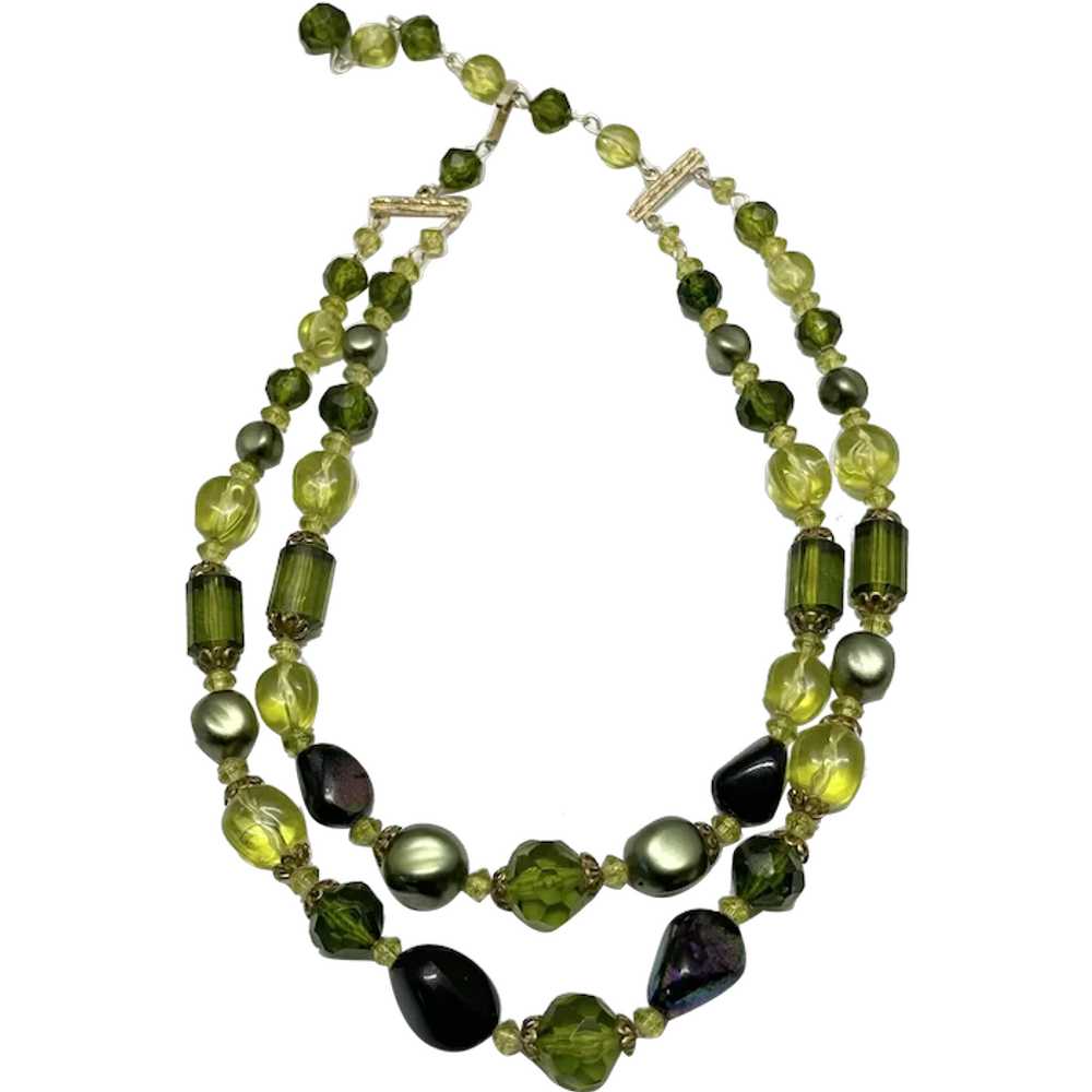 West Germany Vintage Green Beaded Necklace - image 1