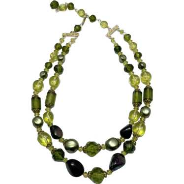 West Germany Vintage Green Beaded Necklace - image 1